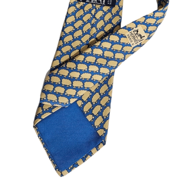 HERMÈS 7367 PA Blue/Yellow Sheep Silk LUXURY Tie FRANCE - Picture 5 of 5